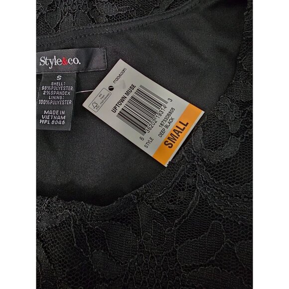 NWT Style & Co Lace Dress, Size S, Small, Black, Lined, Half Sleeve Prom, Party - Picture 5 of 6
